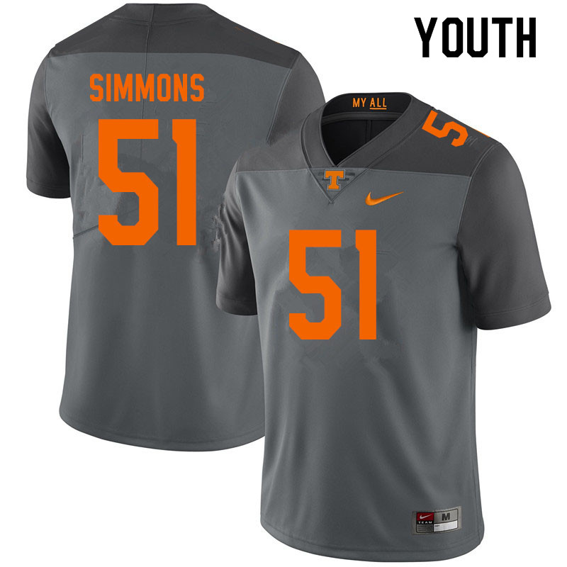 Youth #51 Elijah Simmons Tennessee Volunteers College Football Jerseys Sale-Gray
